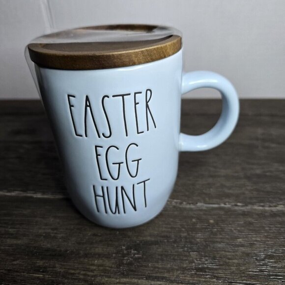NWT Rae Dunn Artisan Easter Egg Hunt Pastel Blue Mug Wood Topper 2021 Magenta - Picture 1 of 10